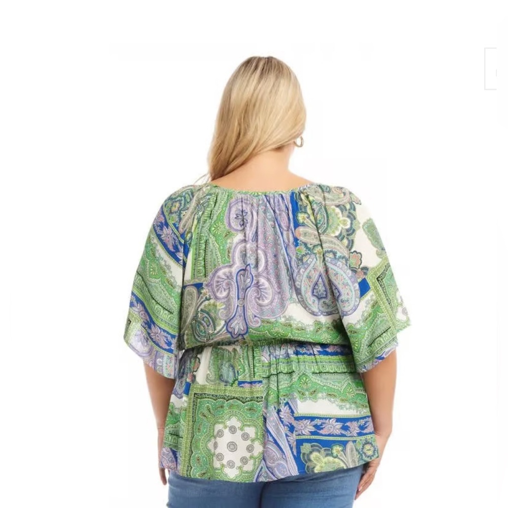 NWT Karen Kane Ruffle Hem Peasant Top Breezy Sleeves Boho-inspred - Picture 2 of 12